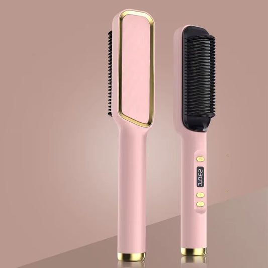 Electric Heating Straight Comb Double Use LCD Electric Hair Straightener Curler Anti-Scalding Styling Tool Straightening Brush