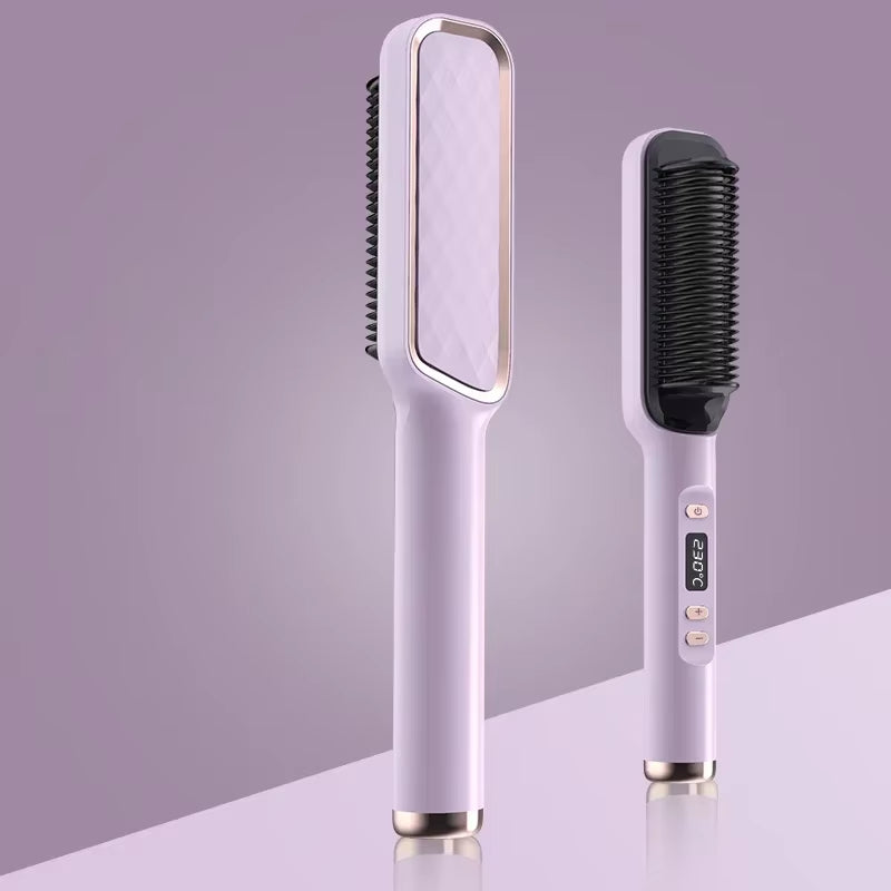 Electric Heating Straight Comb Double Use LCD Electric Hair Straightener Curler Anti-Scalding Styling Tool Straightening Brush