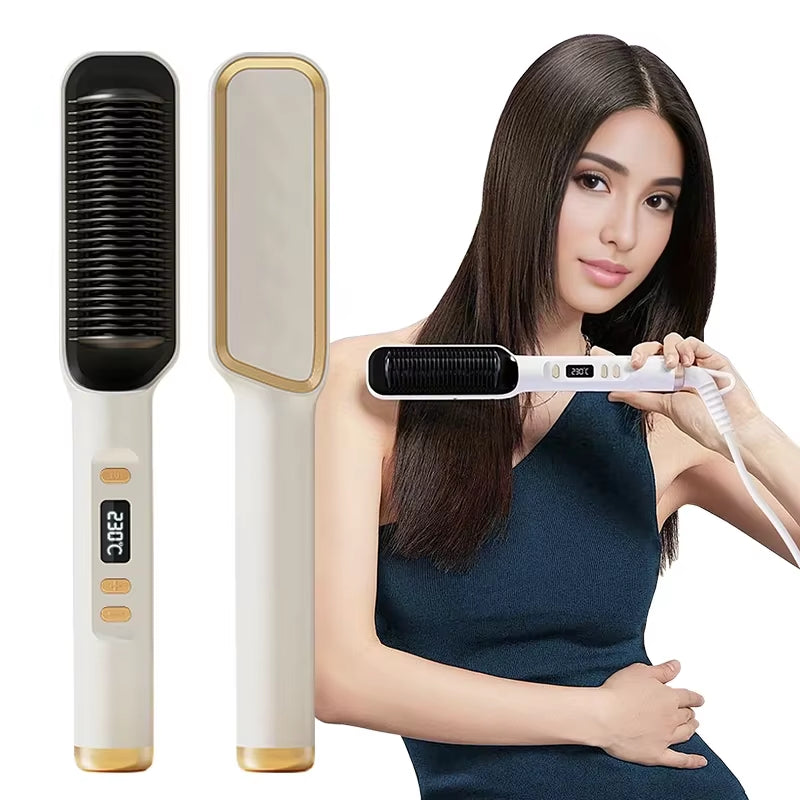 Electric Heating Straight Comb Double Use LCD Electric Hair Straightener Curler Anti-Scalding Styling Tool Straightening Brush