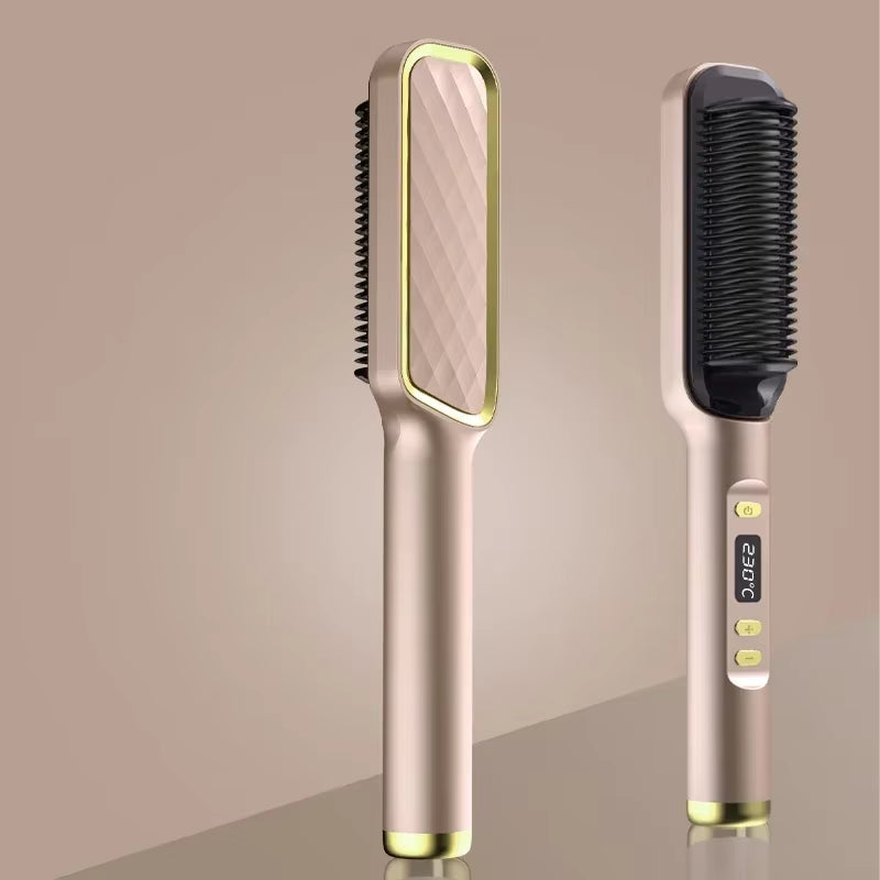 Electric Heating Straight Comb Double Use LCD Electric Hair Straightener Curler Anti-Scalding Styling Tool Straightening Brush