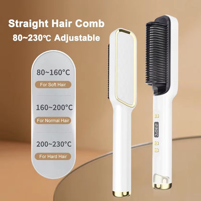 Electric Heating Straight Comb Double Use LCD Electric Hair Straightener Curler Anti-Scalding Styling Tool Straightening Brush