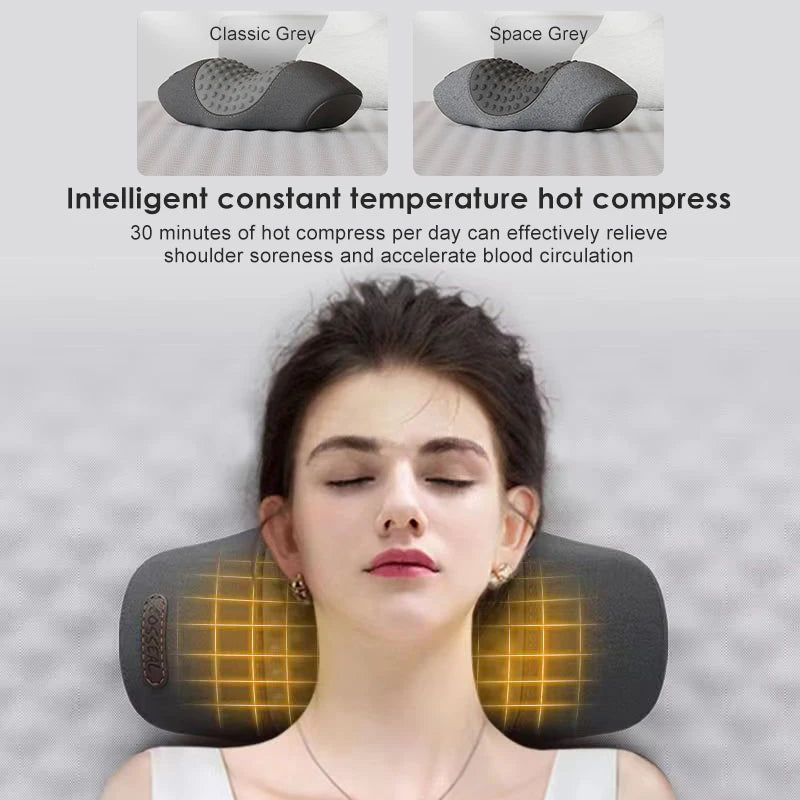 Rechargeable Neck Massage Pillow 3 Modes Heated Vibrating Pillow Orthopedic Neck Stretcher Cervical Traction Relaxation Massager